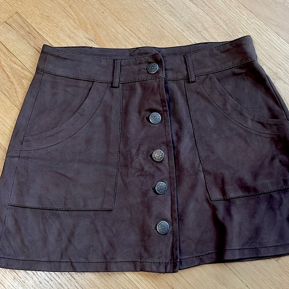 Brown suede mini skirt